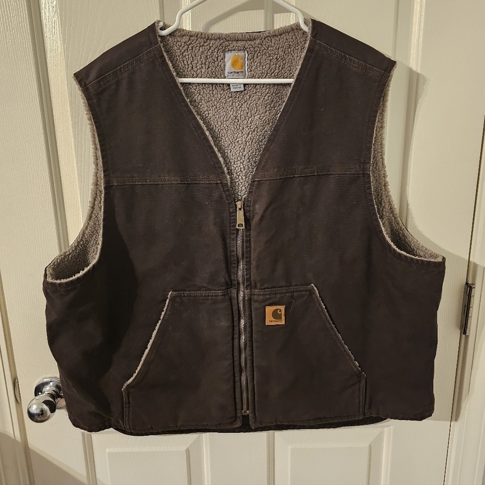 Carhartt Men's Sherpa Lined Vest Canvas Brown Size 2XL